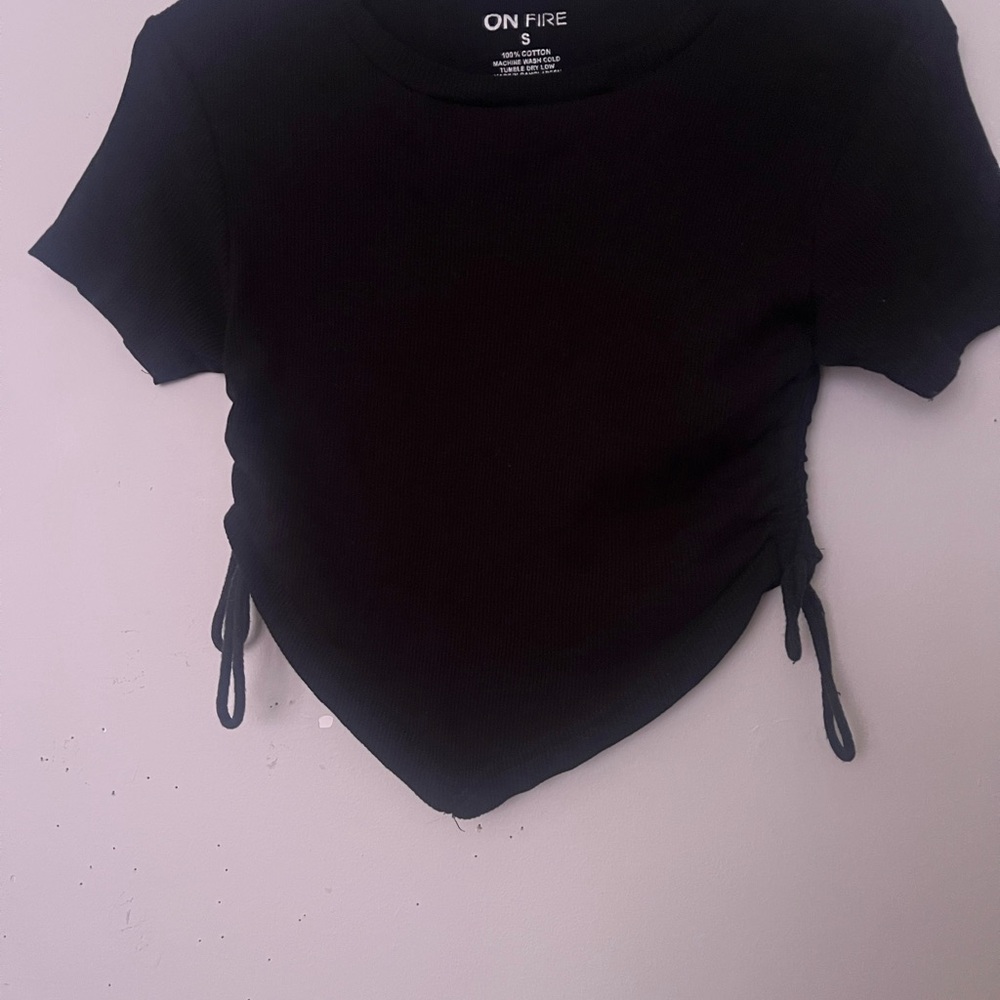 On Fire Black Crop Ruched T-Shirt